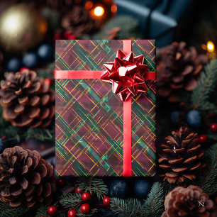 Papier Cadeau Bourgogne, Vert et Jaune Carreaux Abstraits –