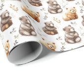 Papier Cadeau Bours Brown mignons en blanc (Coin rond)