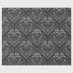 Papier Cadeau Bousier et fougères, en noir et blanc