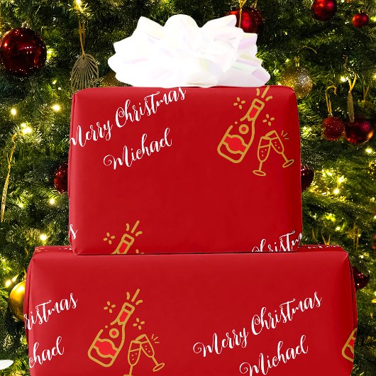 Papier Cadeau Bouteille de Champagne Verre Texte personnalisé