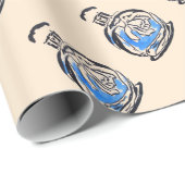 Papier Cadeau Bouteille de parfum d'illustration de mode bleue (Coin rond)