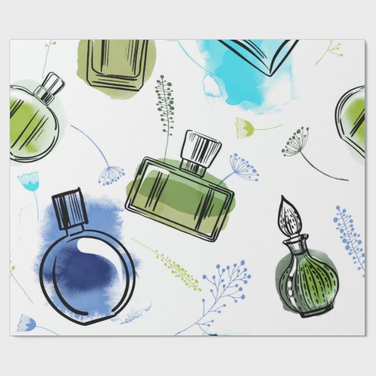 Papier Cadeau Bouteille de parfum motif sans soudure et texte aq (Plat)