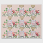 Papier Cadeau Bouteille de parfum rose pâle Fête des mariées flo (Plat)