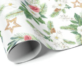 Papier Cadeau Bouteille de pin d'aquarelle de Noël (Coin rond)