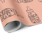 Papier Cadeau Bouteille Florale pour bébé - (Coin rond)