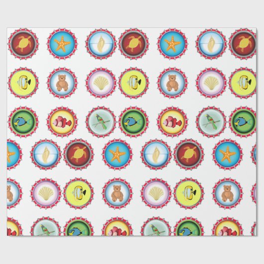 Papier Cadeau Bouteille Tropicale Casquettes Design Océan et Fau (Plat)