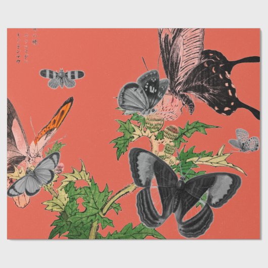 Papier Cadeau BOUTEILLES DE Papier ET JAPONAIS ROUGE (Plat)