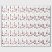 Papier Cadeau Bouteilles de vin à l'aquarelle élégante Rose pâle (Plat)