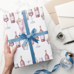 Papier Cadeau Bouteilles de vin à l'aquarelle élégante Rose rose