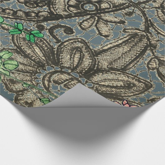 PAPIER CADEAU BOUTEILLES ET CADEAUX MOTIFS ANCIENS EN LACE (Coin)