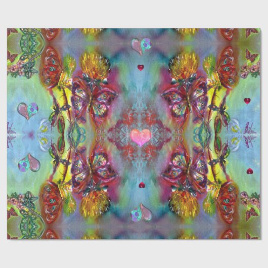 Papier Cadeau BOUTEILLES ROUGES SUR THISTLES, COEURS Saint Valen (Plat)