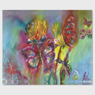 PAPIER CADEAU BOUTEILLES ROUGES SUR THISTLES JAUNES, CIEL BLEU F