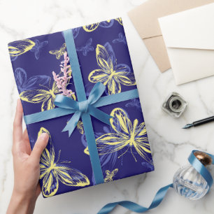 Papier Cadeau Bouton bleu et jaune mou Motif illustré