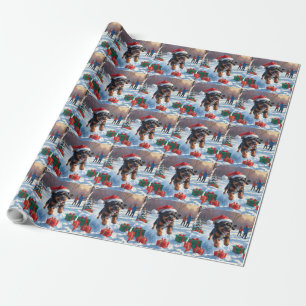 Papier Cadeau Bouviers des Flandres Fête de Noël Scène de neige