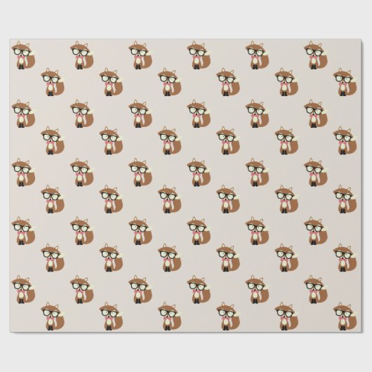 Papier Cadeau Bow Cravate et lunettes Hipster Renard Brown (Plat)