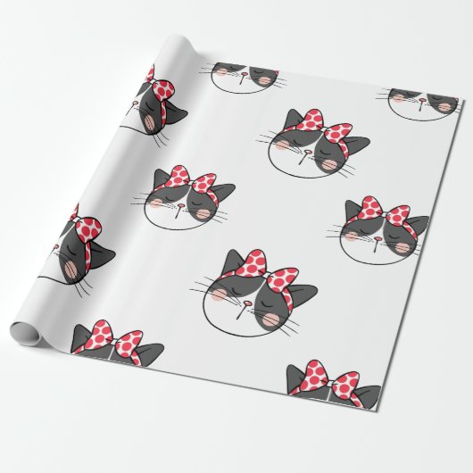 Papier Cadeau Bow de chat rougissant (Déroulé)
