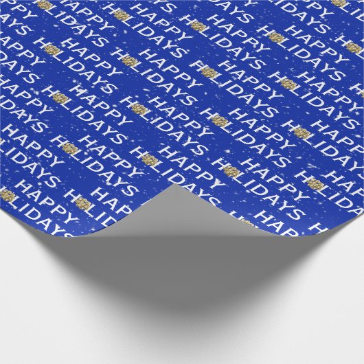 Papier Cadeau Bow de Noël en or sur bleu (Coin)