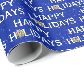 Papier Cadeau Bow de Noël en or sur bleu (Coin rond)