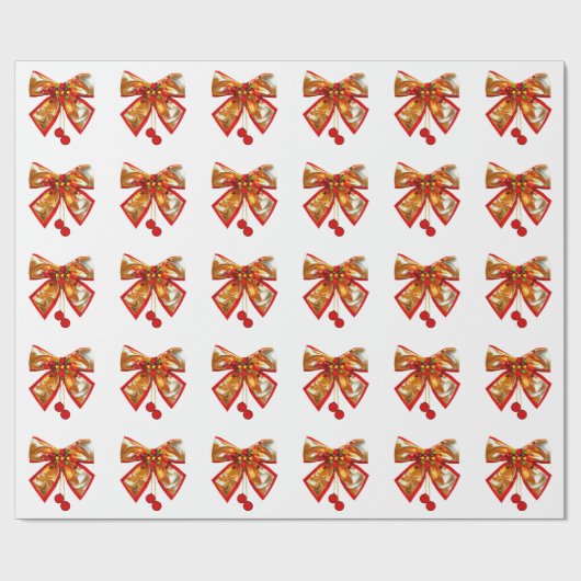 Papier Cadeau Bow Or Et Étoiles Papier D'Enveloppement Blanc (Plat)