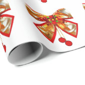 Papier Cadeau Bow Or Et Étoiles Papier D'Enveloppement Blanc (Coin rond)