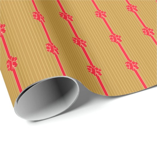 Papier Cadeau Bow or et rouge (Coin rond)
