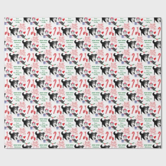 Papier Cadeau Bow Wow Bordure Collie Noël (Plat)