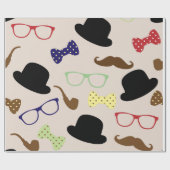Papier Cadeau Bowler Casquette Pipes Verres Moustaches Pour Lui (Plat)