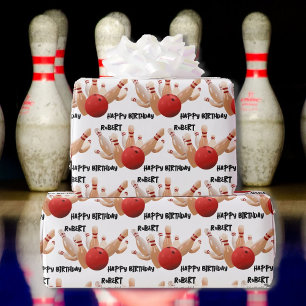 Papier Cadeau Bowling Ball et Pins Grève ! Ajouter un nom Annive