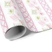 Papier Cadeau Bowling Mahjong Rose & Vert à l'aquarelle (Coin rond)