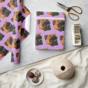 Papier Cadeau Boxe Chien Chien Chiot Photo Pastel Purple Personn