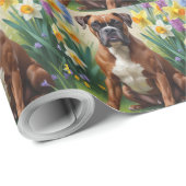 Papier Cadeau Boxer Chien Fleurs de printemps Peinture (Coin rond)