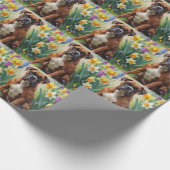 Papier Cadeau Boxer Chien Fleurs de printemps Peinture (Coin)