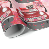 Papier Cadeau Boxer Chien voiture avec les coeurs Valentine's (Coin rond)