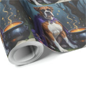 Papier Cadeau Boxer Chien Whimsical Halloween Peinture (Coin rond)