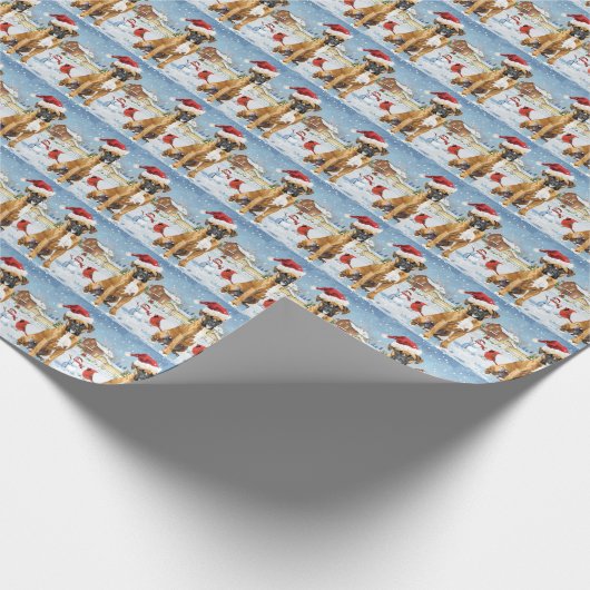 Papier Cadeau Boxer Chien Winter Wonderland Noël Joie (Coin)