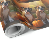 Papier Cadeau Boxer Chiot Automne Citrouille de plaisir (Coin rond)