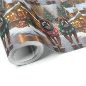 Papier Cadeau Boxer Dogs Christmas Snow Holiday (Coin rond)