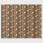 Papier Cadeau Boxer Sitting by Fireplace with Christmas Lights (Plat)