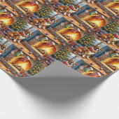 Papier Cadeau Boxer Sitting by Fireplace with Christmas Lights (Coin)