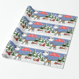 Papier Cadeau Boxeur de Joyeux Noël avec un bonhomme de neige e