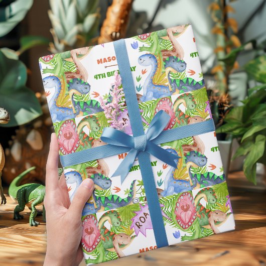 Papier Cadeau Boy Dinosaur 4th Birthday Invitation