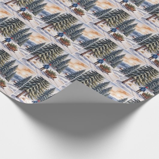 Papier Cadeau Boy Pulling a Sled With Christmas Evergreen Boughs (Coin)