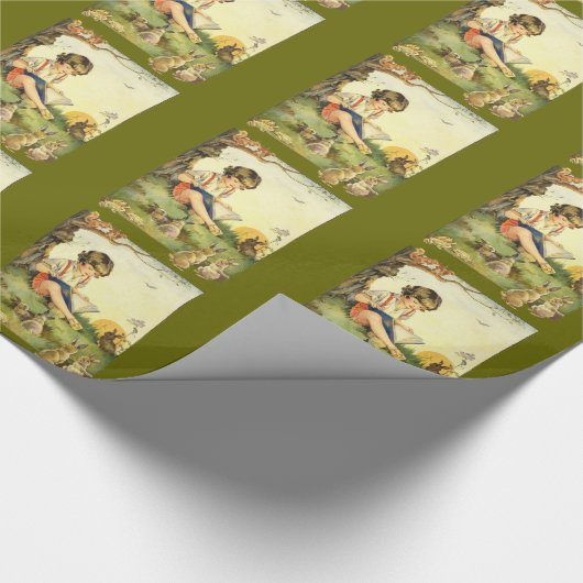 Papier Cadeau Boy reading under tree with rabbits (Coin)