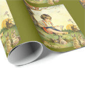 Papier Cadeau Boy reading under tree with rabbits (Coin rond)