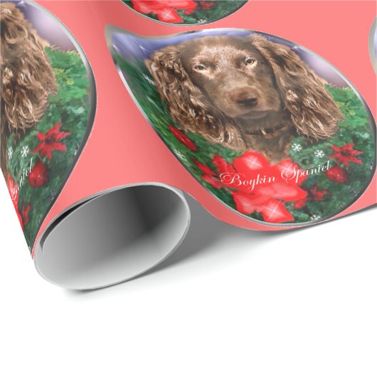 Papier Cadeau Boykin Spaniel Noël (Coin rond)
