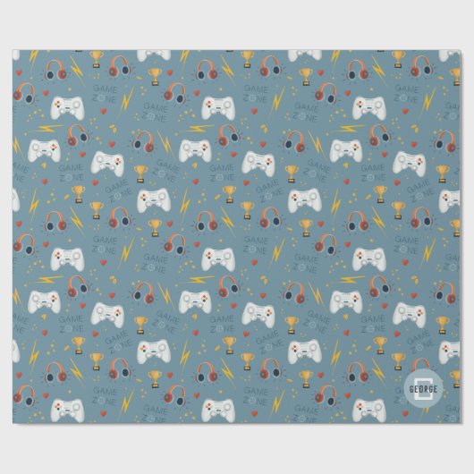 Papier Cadeau Boys Blue Video Jeu Enfants Cool Anniversaire (Plat)