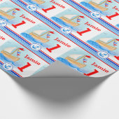 Papier Cadeau Boys nom peint voilier bateau 1er anniversaire env (Coin)