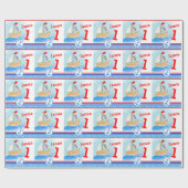 Papier Cadeau Boys nom peint voilier bateau 1er anniversaire env (Plat)