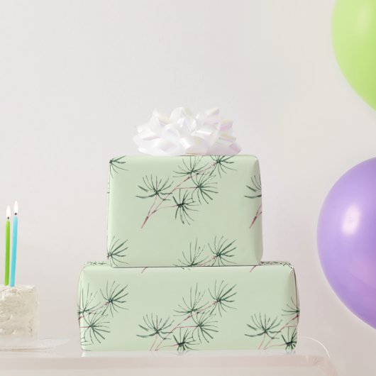 Papier Cadeau Branche d'arbre de forêt de Noël hivernal à l'aqua (Cadeaux de fête)