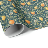 Papier Cadeau Branche de Citrus Orange et Jaune (Coin rond)